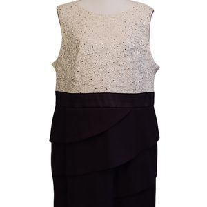 Connected Apparel Black/White Sequin Top Ruffled Skirt Sleeveless Dress 20W